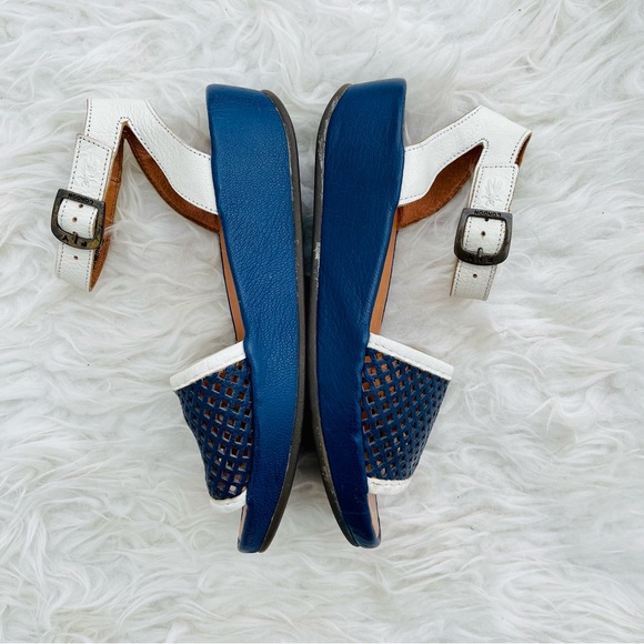 Fly London Navy Blue Perforated Mesh Leather Low Platform Sandal - Picture 7 of 16